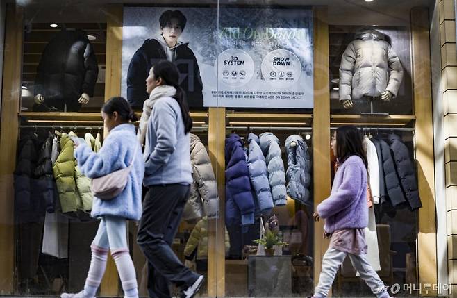 [서울=뉴시스] 김근수 기자 = 초겨울 날씨가 계속되는 10일 오후 서울 명동거리의 한 옷가게 쇼윈도우에 겨울용 패딩이 판매되고 있다. 2025.11.10. ks@newsis.com /사진=김근수