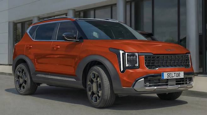 기아 신형 셀토스 하이브리드 SP3 오렌지색 전면부 세로형 스타맵 시그니처 라이팅