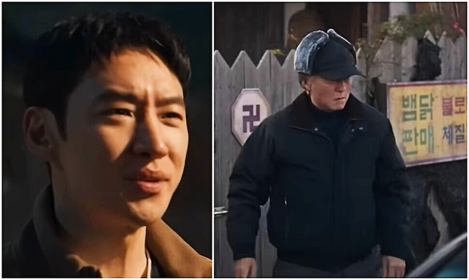 극 중 비상계엄 음모를 막아낸 김도기(배우 이제훈·왼쪽)와, 비상계엄을 모의한 오원상(배우 김종수). 에스비에스(SBS) 유튜브 갈무리
