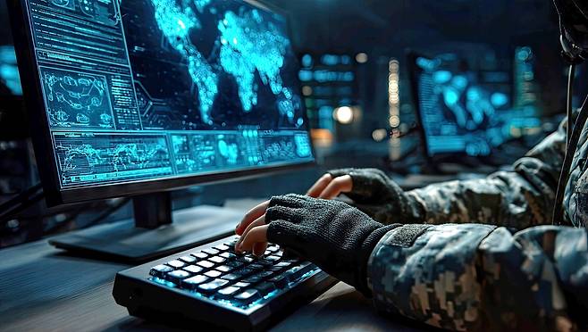 A person is shown working on a computer keyboard with detailed screens in a dim setting. (123rf)