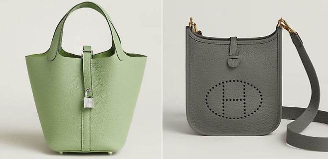 (왼쪽부터) 피코탄, 에블린. 에르메스가 ‘피코탄’ 가격을 545만원으로 약 5.4% 인상했다. ‘에블린’은 330만원에서 341만원으로 3.3% 가격이 뛰었다. 에르메스 홈페이지 캡처