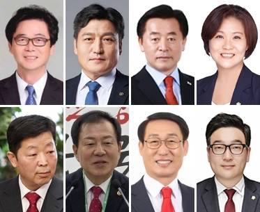(위 왼쪽부터) 민주당 명원식, 손세희, 이종화, 최선경(아래 왼쪽부터) 국민의힘 박정주, 오재영, 이용록, 이정윤.