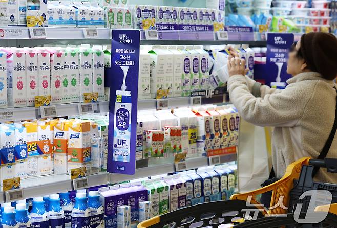 8일 서울시내의 한 대형마트에서 고객이 우유를 고르는 모습. 2026.1.8/뉴스1 ⓒ News1 오대일 기자