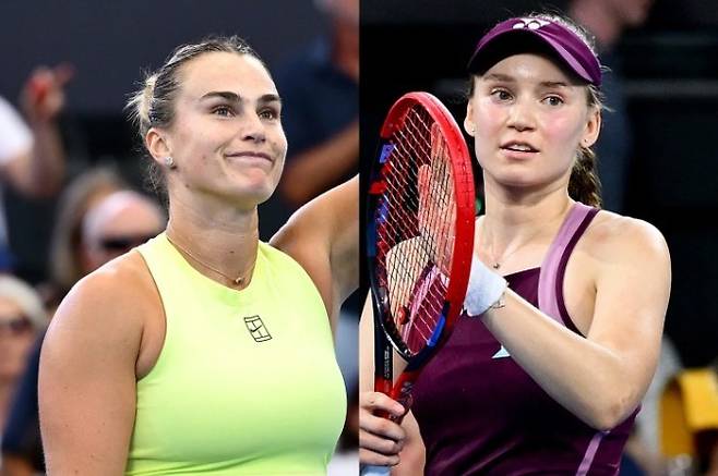 WTA의 출전 의무 규정에 반발한 사발렌카와 리바키나(오른쪽).