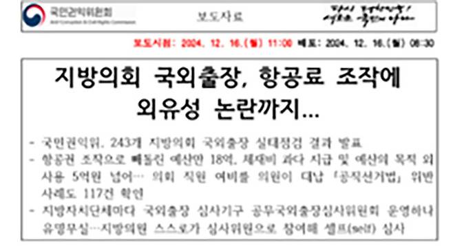 국외 출장에서의 세금오ㆍ남용에 관한 권익위 보도자료