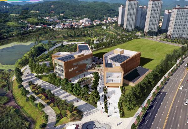 올해 하반기 개관 예정인 남명도서관의 도서관과 문화관 전경. / 경남교육청