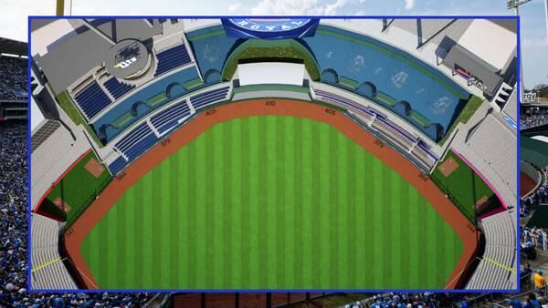 펜스 거리를 조정하는 카우프만 스타디움(사진=MLB.com)