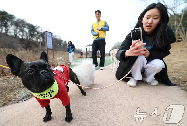 14일 경기 화성시 마도면 반려마루 화성에서 청소년 자원봉사자들이 방학을 맞아 보호동물과 교감활동을 하고 있다. 2026.1.14/뉴스1 ⓒ News1 김영운 기자