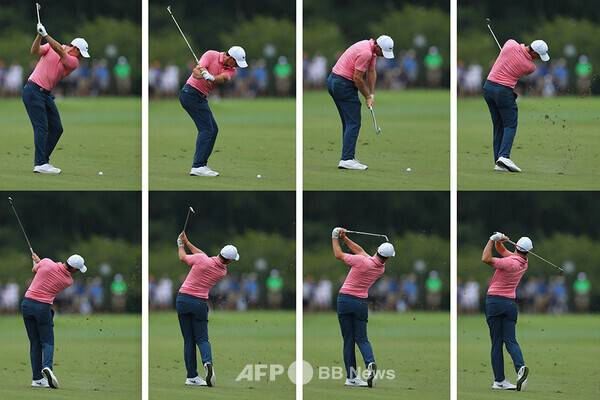 사진은 참고 골프스윙 모션입니다. 미국프로골프(PGA) 투어에서 활약하는 김주형 프로가 골프스윙을 하는 모습입니다. 사진제공=ⓒAFPBBNews = News1 (사진을 무단으로 사용하지 마십시오.)