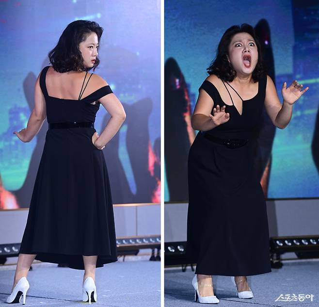 개그우먼 박나래가 8일 서울 마포구 마포동 호텔 나루 서울 엠갤러리에서 열린 넷플릭스 시리즈 ‘좀비버스’ 제작발표회에서 포즈를 취하고 있다. 주현희 기자 teth1147@donga.com