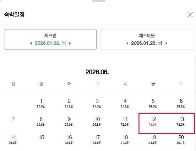 부산공연 당일 호텔 숙박 요금. 온라인 예매 사이트 캡처
