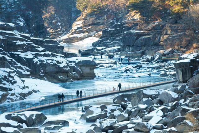 한탄강 얼음트레킹은 깎아지른 주상절리 등 대자연과 철원의 역사를 모두 만날 수 있는 겨울 이벤트다. 철원군 제공