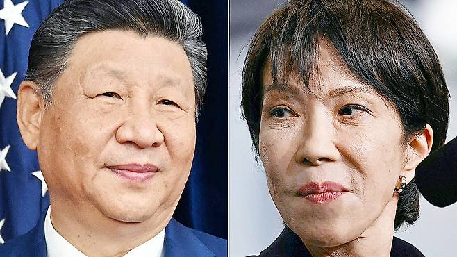 China's President Xi Jinping, left, and Japan's Prime Minister Sanae Takaichi [AFP/YONHAP]