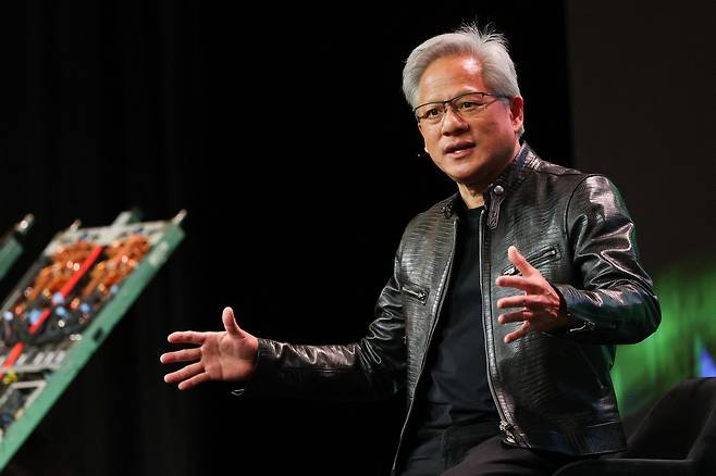 Nvidia founder and CEO Jensen Huang speaks about the Vera Rubin AI platform during a question and answer session with reporters at the annual Consumer Electronics Show in Las Vegas, Nevada, on Jan. 6. [AFP/YONHAP]