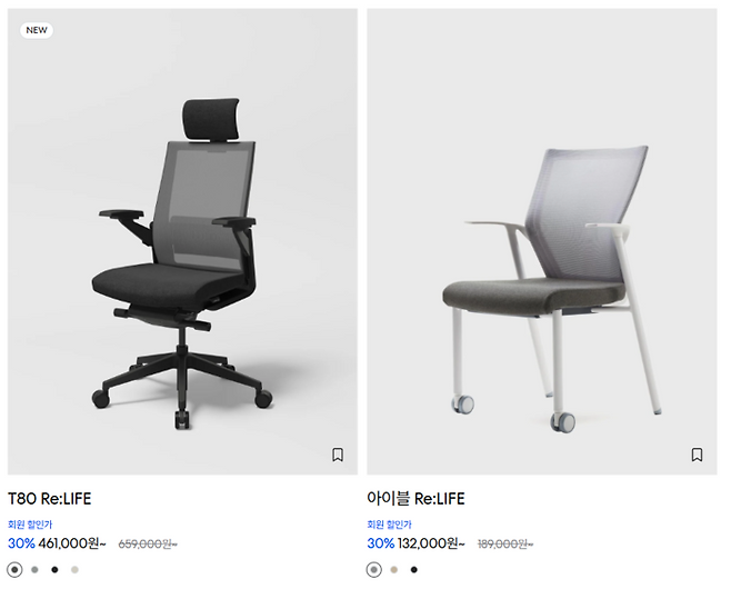 시디즈 리라이프 웹사이트에서 리퍼브 제품을 할인 판매하고 있다. /시디즈 사이트 갈무리