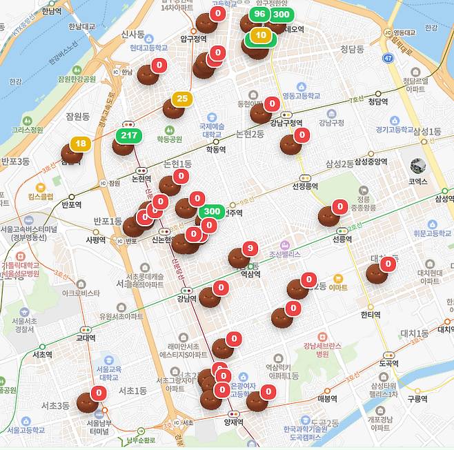 디저트 '두쫀쿠(두바이 쫀득 쿠키)'의 인기가 계속되고 있는 가운데 실시간 재고까지 알려주는 지도가 등장해 주목을 받고 있다./사진=두쫀쿠맵 화면캡처.