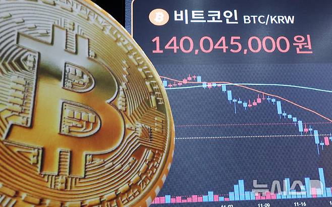 [서울=뉴시스] 이영환 기자 = 비트코인이 반등하며 1억4000만원 돌파한 지난 14일 오전 서울 강남구 빗썸라운지 강남점 전광판에 비트코인 시세가 표시되고 있다. 2026.01.14. 20hwan@newsis.com
