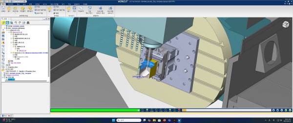 디지털 트윈 기반 CNC 가공 시뮬레이션 소프트웨어 '베리컷(Vericut)'을 활용해 5축 가공 공정을 검증하는 모습. 장비 충돌 위험을 사전에 제거해 생산성을 높이고 비용을 절감할 수 있다.(사진= 씨지텍㈜)