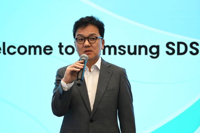 이준희 삼성SDS 대표가 7일(현지 시간) 미국 라스베이거스 LVCC에서 열린 기자간담회에 참석했다. 라스베이거스=김태호 기자