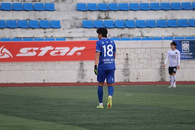 ▲ 경남FC 유스 진주고 출신 김수민은 수원 삼성 골키퍼인 친형 김민준을 뚫고 골을 넣는 상상을 했다. ⓒ한국대학축구연맹