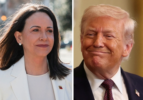 베네수엘라 야권지도자 마차도(왼쪽)와 트럼프 미 대통령. [로이터=연합뉴스]