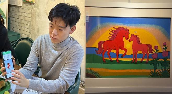 이번 출품작에 대해 설명하는 손종빈 작가와 그의 작품./사진=러쉬 촬영, 한젬마 예술감독 제공