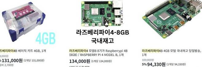 국내 이커머스에서 판매 중인 라즈베리 파이 4. 쿠팡 홈페이지