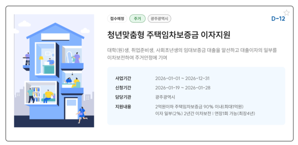 광주광역시 청년맞춤형 주택임차보증금 이자지원. 광주광역시 제공