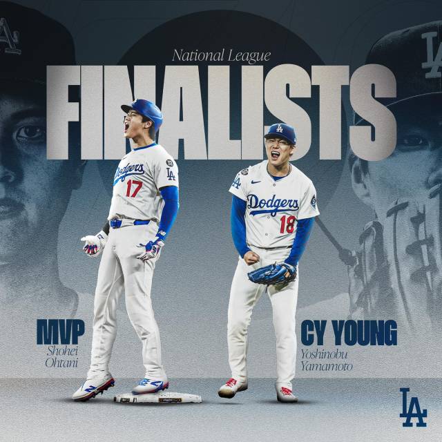 MLBロサンゼルス・ドジャースでプレーする大谷翔平選手（左）と山本由伸選手。ドジャースSNS提供