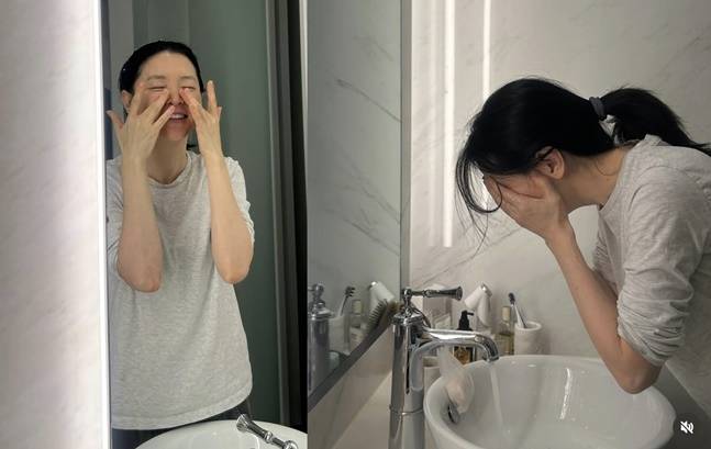 이영애는 미지근한 물로 세안한 뒤 차가운 물로 마무리해 모공을 조이고 피부에 탄력을 줬다. 사진=이영애 SNS