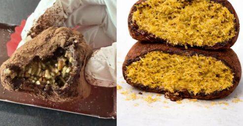 소면으로 만든 두바이쫀득쿠키(왼쪽)와 카다이프로 만든 두바이쫀득쿠키. 유튜브 캡처