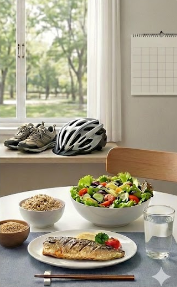 건강한 식단과 운동을 키워드로 생성형 AI가 그린 그림 [제미나이]