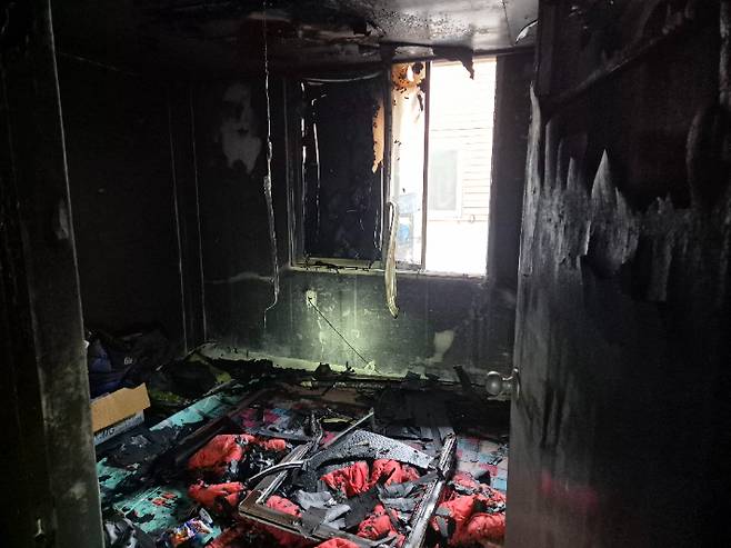 A씨가 불을 지른 현장. 증평소방서 제공