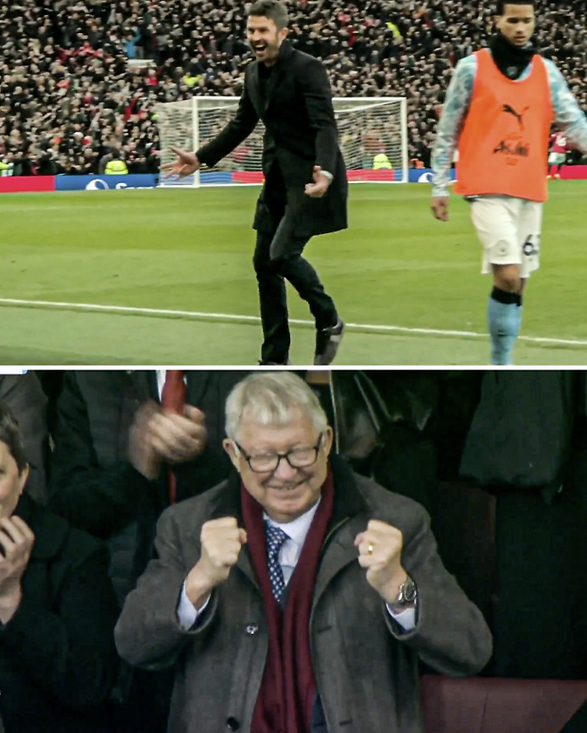 맨시티전 마이클 캐릭(위) 임시 감독, 알렉스 퍼거슨 전 맨유 감독. ESPN UK