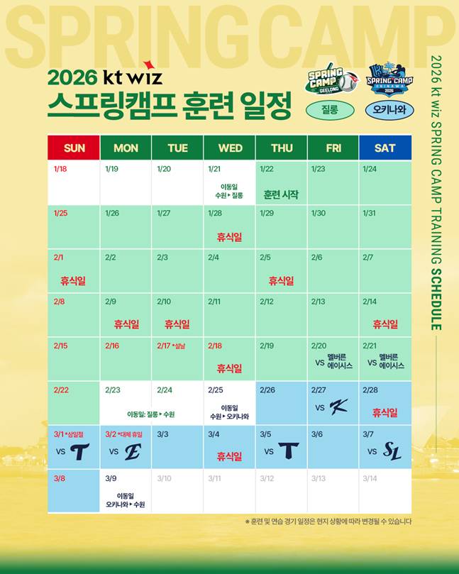 훈련 일정. /사진=KT 위즈