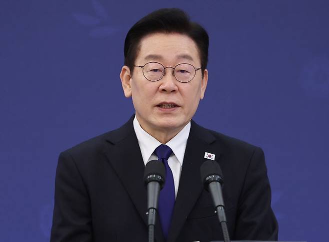 이재명 대통령이 19일 청와대에서 열린 조르자 멜로니 이탈리아 총리와의 공동언론발표에서 발언하고 있다.(사진=연합뉴스)