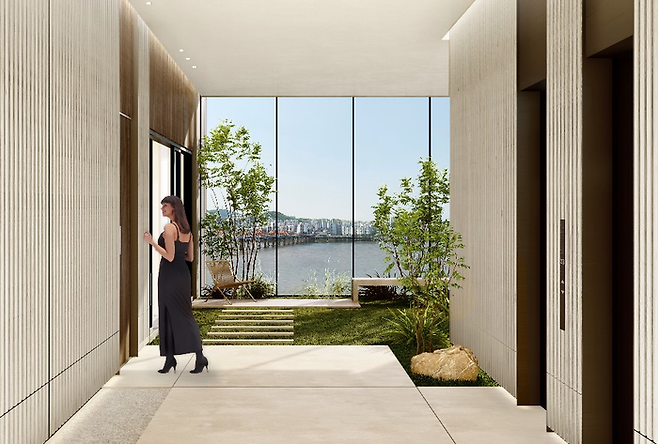 세대 전용홀이 구비된 공동주택 예시 이미지. 해안종합건축사사무소