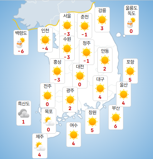 20일 낮 전국 날씨 전망