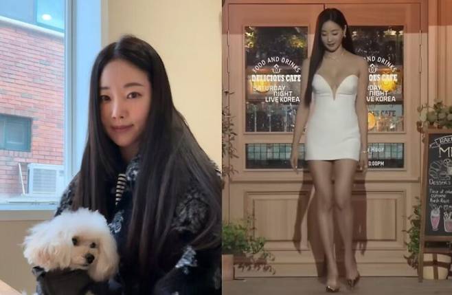 김사랑의 또렷한 동안 미모와 슬림한 여신 몸매가 눈길을 끈다. 사진=김사랑 인스타그램(좌), SNL 캡처(우)