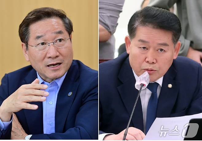재외동포청장의 서울 이전 검토를 둘러싼 유정복 인천시장(좌)과 김경협 재외동포청장(우) 간 갈등이 고조되고 있다. / 뉴스1 ⓒ News1