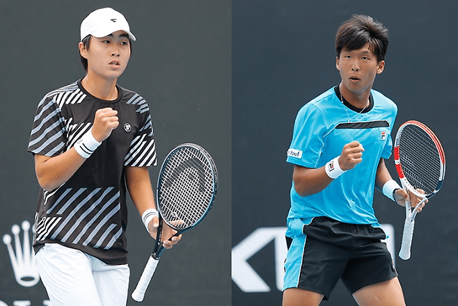 미국 대학에서 실력을 키우는 노호영과 김장준. 테니스코리아