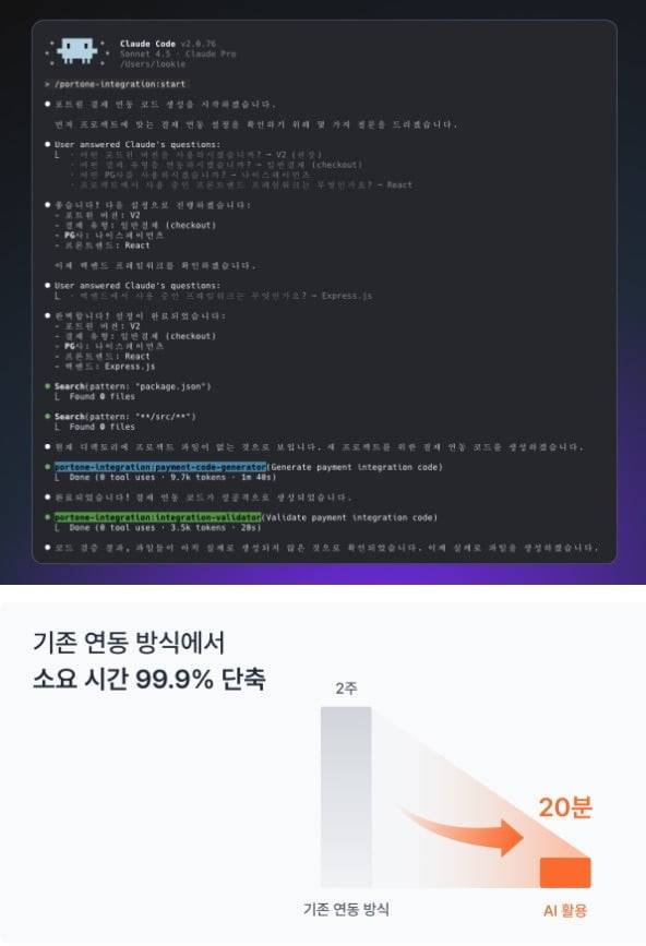 AI CodeMate는 사용자의 프로젝트를 실시간으로 분석해 필요한 언어와 프레임 워크를 스스로 파악하며, 이를 통해 2~3주가 소요되던 복잡한 결제 연동 과정을 20분 내외로 단축시킬 수 있다.