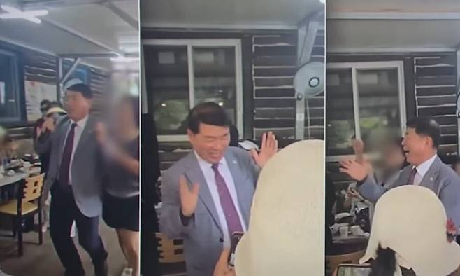 지난해 7월 수도권 집중호우로 공무원들이 비상 근무를 하는 동안 강원 홍천군 한 야유회에서 춤추며 노래하는 백경현 구리시장의 모습./사진=SBS 뉴스 유튜브 갈무리