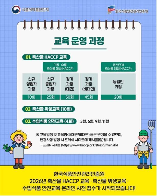 [서울=뉴시스] 한국식품안전관리인증원(해썹인증원)은 해썹 인증업체의 법정 의무교육 이행과 운영 역량 강화를 위해 2026년 법정교육을 실시한다. (사진=해썹인증원 제공) 2026.01.20. photo@newsis.com *재판매 및 DB 금지