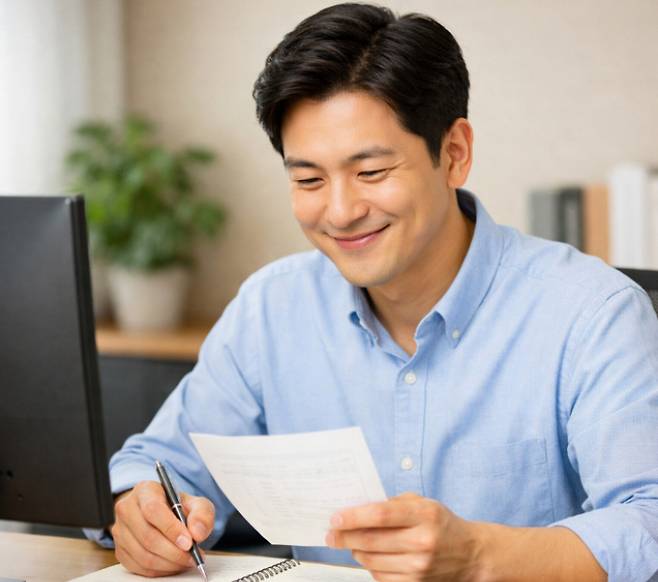 연말정산 공제 확인하는 직장인. AI 생성 이미지
