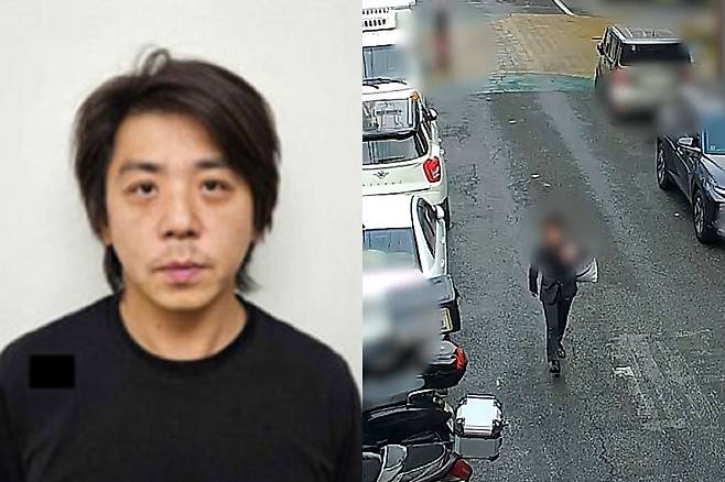 김성호(왼쪽)가&nbsp;지난 15일 오후 경기 부천시 원미구의 한 금은방에서 업주를 살해한 뒤&nbsp;양복으로 환복한 모습. 경기남부경찰청 제공