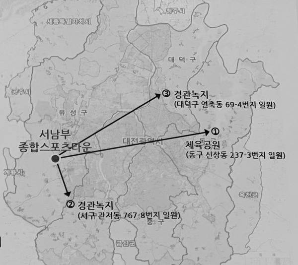 ▲ 서남부종합스포츠타운 훼손지복구사업 대상지. 대전시 제공