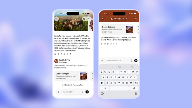 ‘챗GPT 고’(ChatGPT Go) 서비스에 광고가 노출된 화면 예시./오픈AI