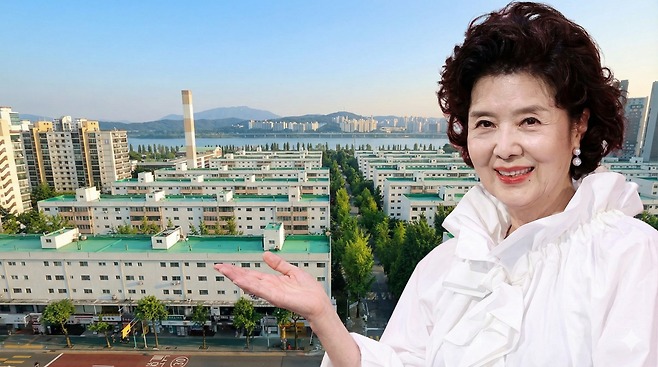 배우 윤미라와 한걍뷰 아파트. 제미나이 생성 이미지