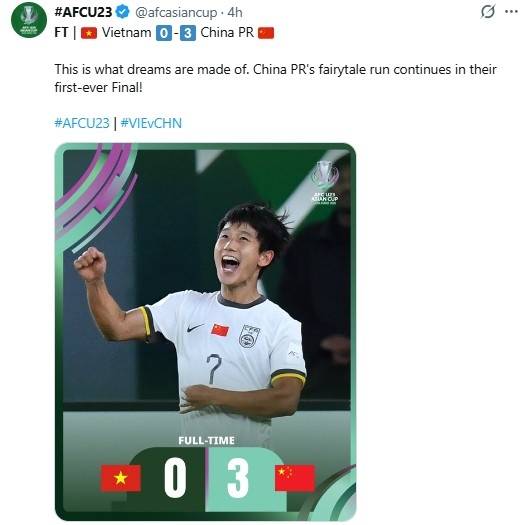 중국이 베트남을 꺾고 결승에 오른 소식을 전한 AFC, [AFC SNS. 재판매 및 DB 금지]